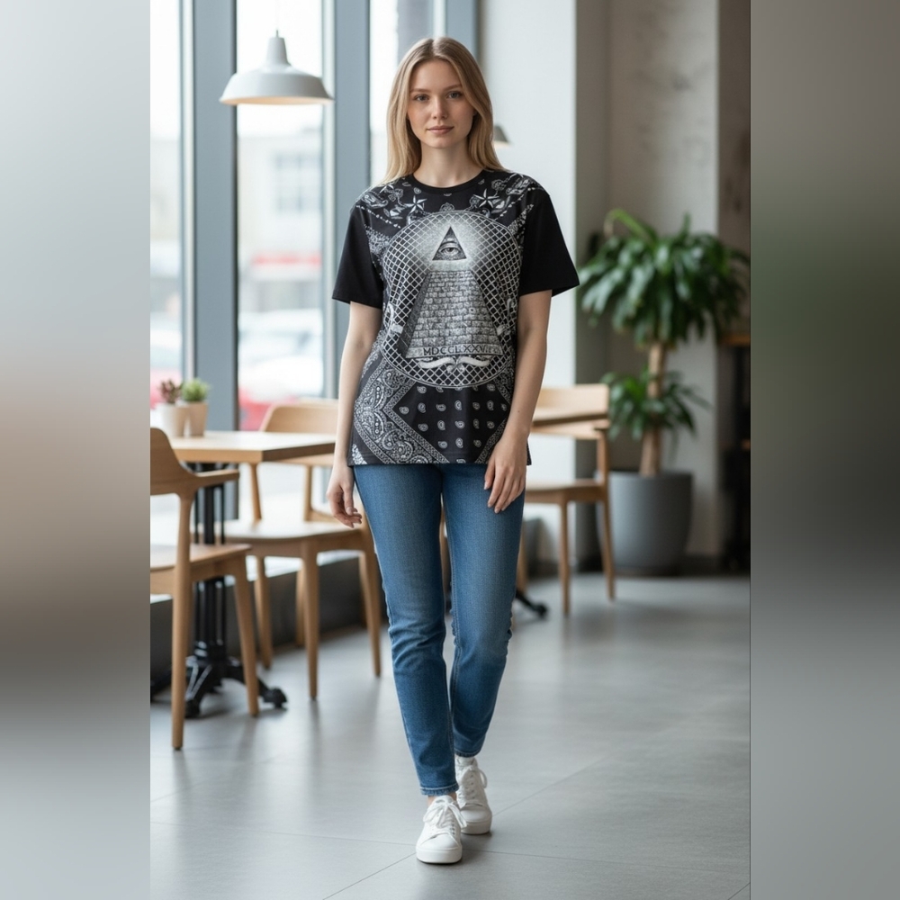Eighty Eight Black and White Illuminati Graphic Tee Short Sleeve Size Small